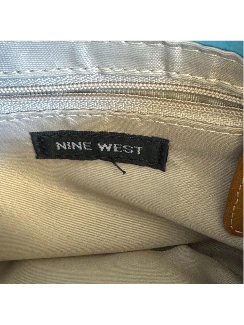 Nine West Turquoise Blue Hobo Shoulder Bag Tan Trim Y2K Purse
